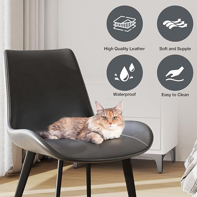 Modern Dining Chairs Set of 4, Upholstered Faux Leather Cushion Seat and Sturdy Metal Legs for Restaurant, Living Room, Brown