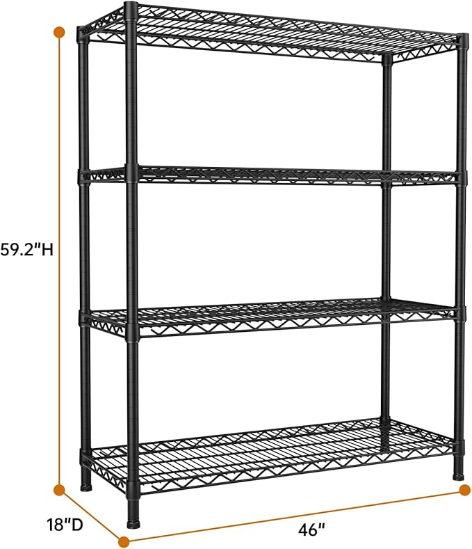 SINGAYE 4 Garage Heavy Duty Shelving Unit Kitchen Pantry Close Home Organizers and Storage Bathroom Shelf Laundry Room Organization Industrial Book Metal Wire Adjustable Shelves