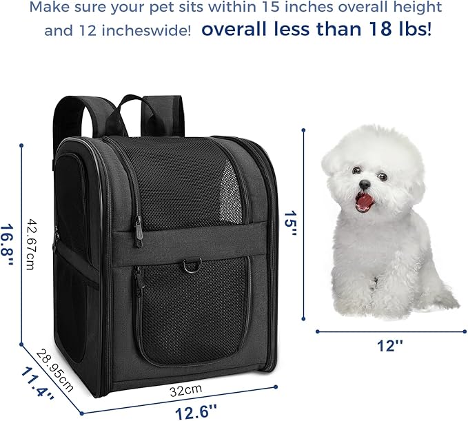 Apollo Walker Dog & Cat Carrier Backpack for 4-18lb Pets - Ventilated Safe Design with Padded Back Support, Breathable Mesh Pet Backpack for Hiking, Travel, Outdoor (Black)