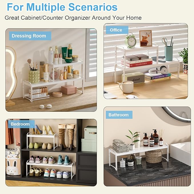 3 Pack Kitchen Cabinet Organizer Shelf, Stackable Expandable Shelves Organizers for Kitchen Cabinet Countertop Storage, Adjustable Counter Cupboard Pantry Organizer Shelf Rack Stand, Length:25.5 Inch