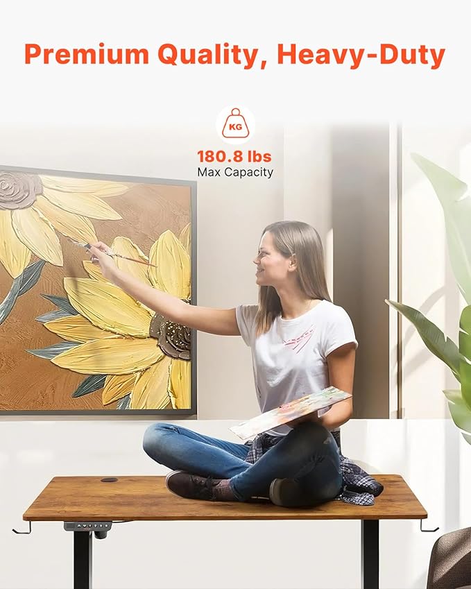 VEVOR Height Adjustable Desk, 47.2 x 23.6 in, Support 180 lbs, Electric Standing Desk with 3 Memory Presets, Sturdy Dual Metal Frame, Versatile Computer Sit Stand up Desks, Suitable for Home Office