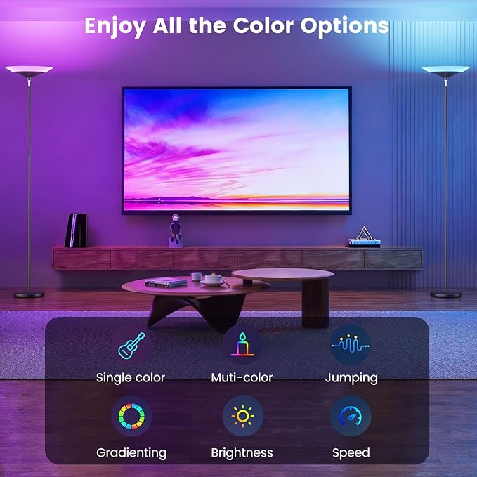 RGB Torchiere Floor Lamp - 30W Dimmable LED Standing Lamp with Remote, Multi Color Changing, 72in Tall Corner Light, Bright Standing Pole Light for Office Living Room Bedroom Basement, Black