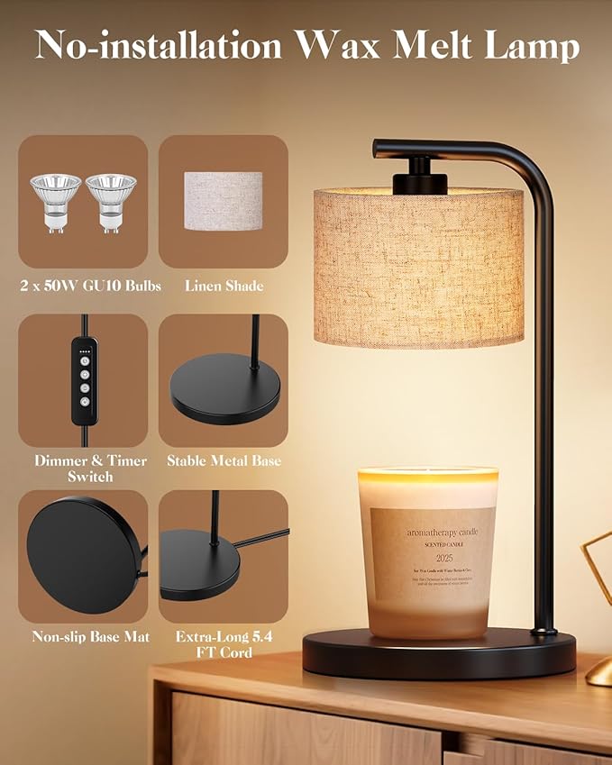 Candle Warmer Lamp with Timer: Dimmable Candle Lamp Warmer for Jar Candles - Birthday House Warming Gift for Women Mom Her - New Home Decor for Bedroom Office Kitchen with 2 Bulbs