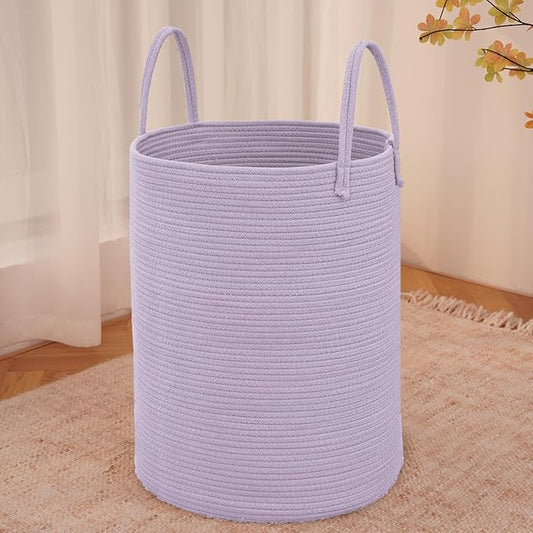 Large Woven Laundry Basket Hamper,80L Cotton Rope Storage Bin for Blankets,Toys and Clothes,Decorative Tall Nursery Hamper for Living Room,Baby Nursery,Bathroom and Bedroom,Purple