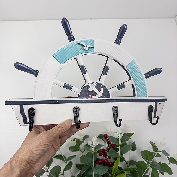 Dog Leash Holder for Wall Mount, Farmhouse Wooden Dog Claw Hooks, Paws Key Rack Accessories for Rustic Home Decor (Nautical)