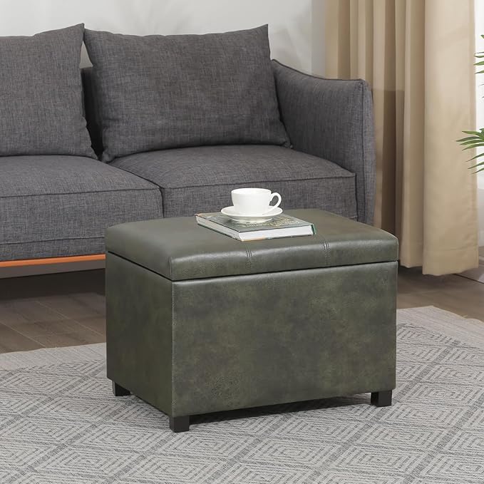 Joveco 24" Faux Suede Storage Ottoman Bench, Rectangle Foot Rest Stool for Living Room, Bedroom, Entryway, Moss Green