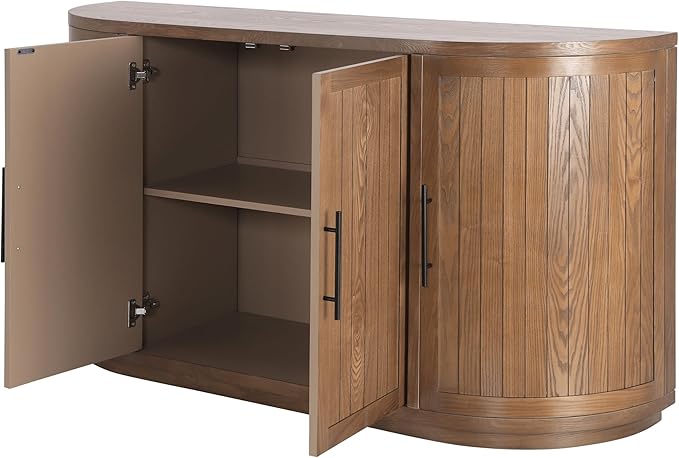 Christopher Knight Home Tian Modern Wooden Kitchen Sideboard Cabinet with Metal Handles, Living Room Storage Cabinet with Shelves, Spacious Dining Room Cupboard with 4 Doors, Curved Form, Natural