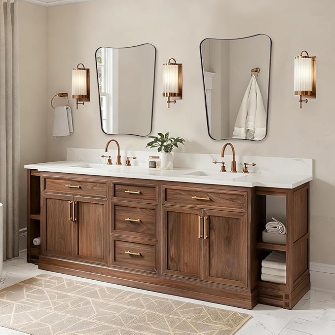 ANDY STAR Brushed Bronze Asymmetrical Mirror, 22"x30" Bathroom Mirror for Over Sink, Premium Stainless Steel Thin Frame, Antique Bronze Mirror for Wall, Butterfly-Inspired Designer Decor