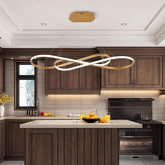 Gold Led Chandeliers for Dining Room Light Fixture Modern Led Pendant Light Kitchen Island Lighting for Kitchen Island Chandelier Over Table, Dimmable Adjustable Height Pendant Light Ceiling Hanging