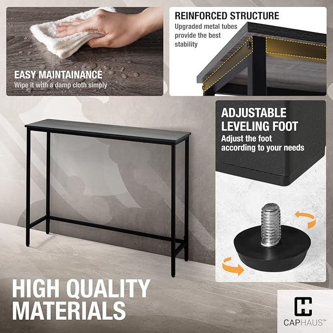CAPHAUS 41” Classic Console Table for Entryway, Modern Sofa Tableau for Living Room, Industrial Console Mesa, Snack Entrance Table for Hallway, Accent Behind Couch Plant Table, Grey Oak