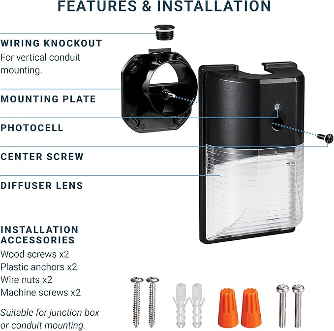 PARMIDA (2 Pack) Mini LED Wall Pack Light 26W Dusk to Dawn Photocell Sensor, 3000lm, 150W Equivalent, IP65 Waterproof, 5000K, ETL, 100-277VAC, Outdoor Wall-Mount Area Exterior Security Lighting, Black