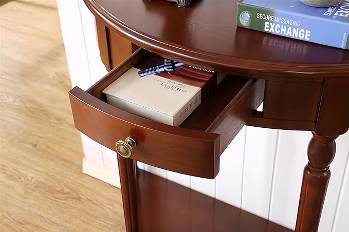 Solid Wood Console Table with Drawer, Semi-Circle Entryway Storage Shelf, Half-Moon Porch Table Side Elegant Vintage Sofa for Living Room (Walnut-Colored (39.4" L x 15.7" W x 34.4" H))