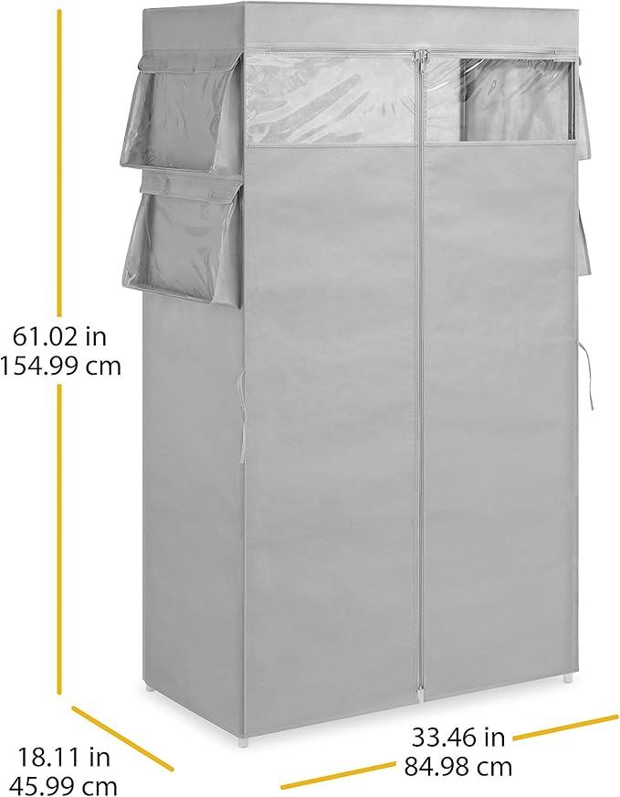 Whitmor, Gray Covered Wardrobe with Accessory Storage