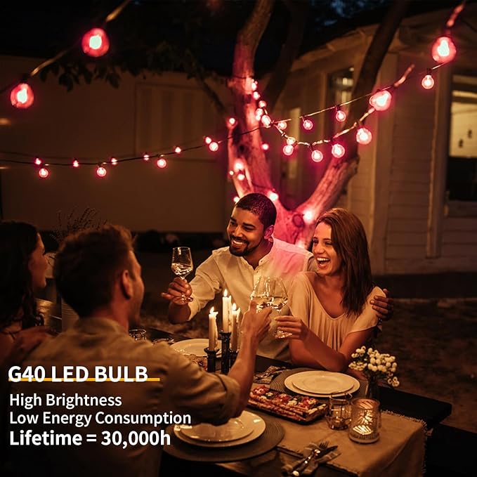 40FT LED Outdoor String Lights Waterproof, G40 LED Globe Outdoor Lights for Patio with 27 Edison Vintage Shatterproof Bulbs, Connectable Backyard Lights for Garden, Bistro, Porch, Cafe