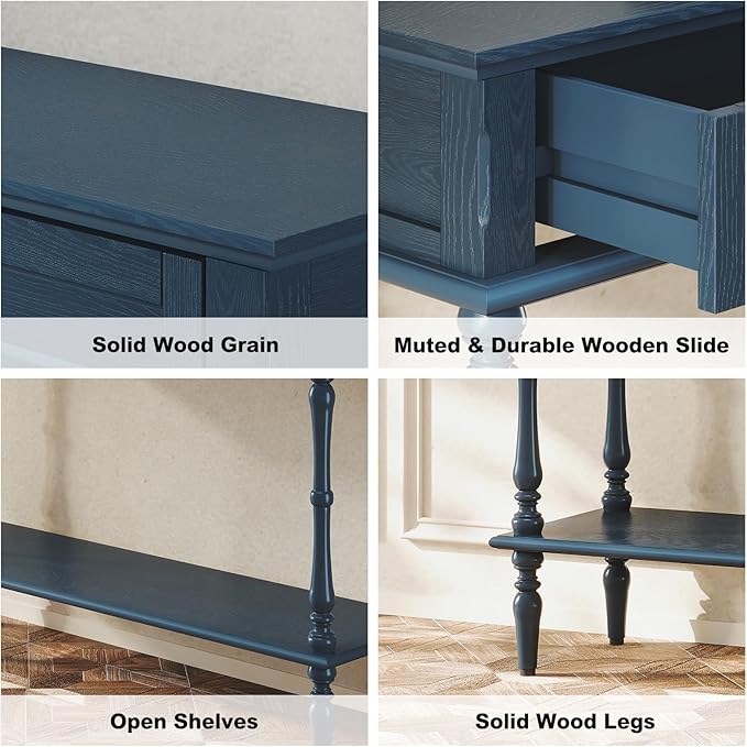 ARTPOWER Console Table for Entryway with 2 Drawers-Minimal Assembly,Retro Entryway Table with Storage Cabinets and Open Shelf,Narrow Long Couch Table Behind Sofa for Living Room,Foyer,Hallway,Blue