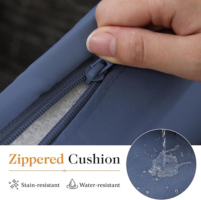 Solaste 4 Piece Outdoor Patio Furniture Set, Outdoor Sectional Sofa with Tempered Glass Coffee Table and Cushions, Wicker Rattan Patio Set for Backyard, Front Porch, Balcony, Navy