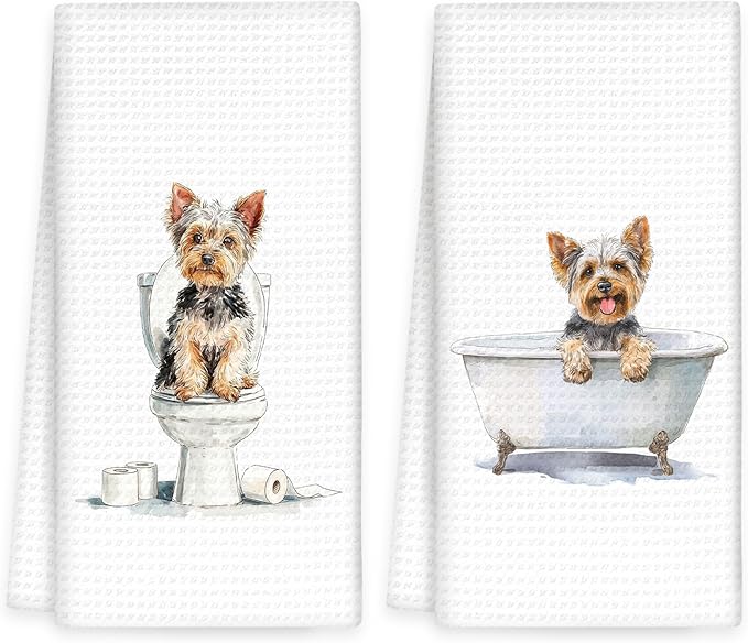 Funny Yorkshire Terrier Dog Hand Towels Set of 2, Gifts for Yorkshire Terrier Dog Owners Lovers, Puppy Decor for Bathroom, Pet Lovers Gifts Toilet Hand Towels for Bathroom Washroom, 16x24In