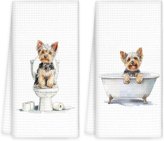 Funny Yorkshire Terrier Dog Hand Towels Set of 2, Gifts for Yorkshire Terrier Dog Owners Lovers, Puppy Decor for Bathroom, Pet Lovers Gifts Toilet Hand Towels for Bathroom Washroom, 16x24In