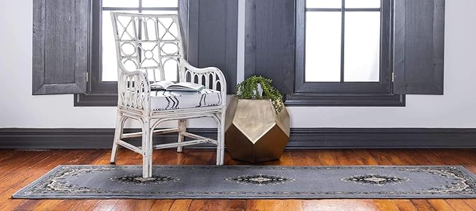 Unique Loom Reza Collection Traditional Persian Style Area Rug, 3 ft x 16 ft 5 in, Gray/Ivory