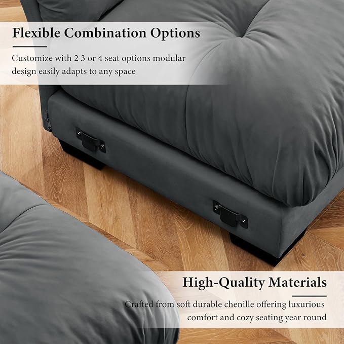 93.7” Oversized Grey Velvet Loveseat Sofa, Deep Seat 2-Seater Modular Sectional Couches for Living Room with 2 Ottoman, Cloud Home Sofas Set, Love Seat Couches