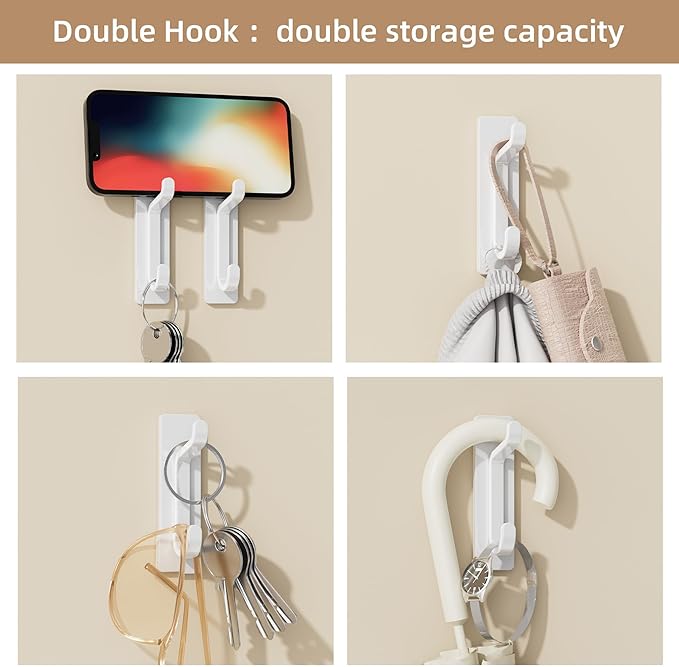 pickpiff Wall Hooks for Coat and Towel: 13LB Adhesive Door Hanger Stick on, White 6 Pack