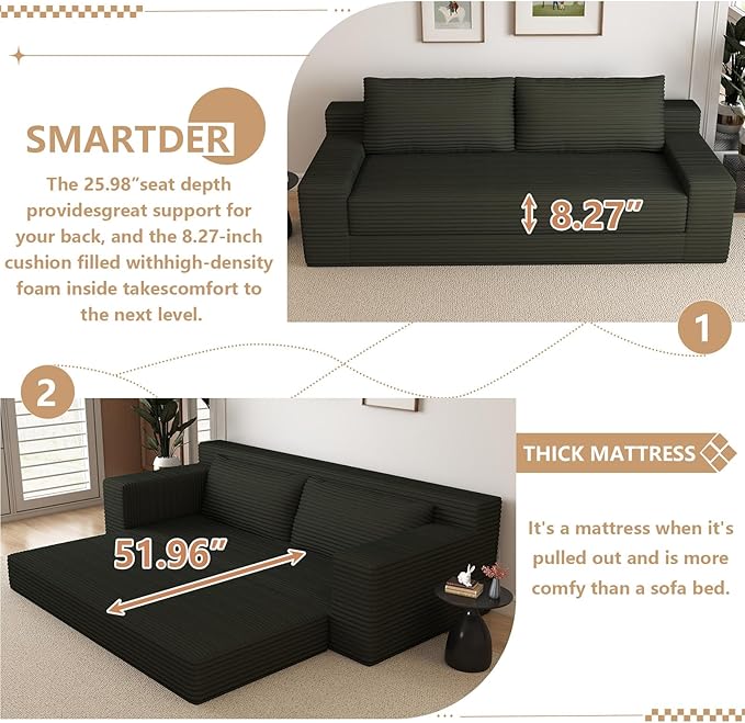 Cloud Loveseat Sofa, Modern Corduroy 2-Seater Couch with Deep Seat, No Assembly Required Memory Foam Sofa, Boneless Sofa in a Box for Bedroom, Apartment, Office,Small Space (Dark Grey,70.87in)