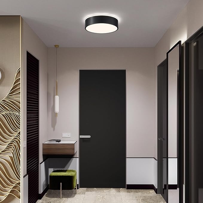 Vikaey Black LED Ceiling Light, Modern Flush Mount Ceiling Light Fixture, Not Dimmable Minimalist Round Metal Lighting Fixture Ceiling Lamp for Hallway, Entryway, Bedroom, Balcony, 11.81 Inch
