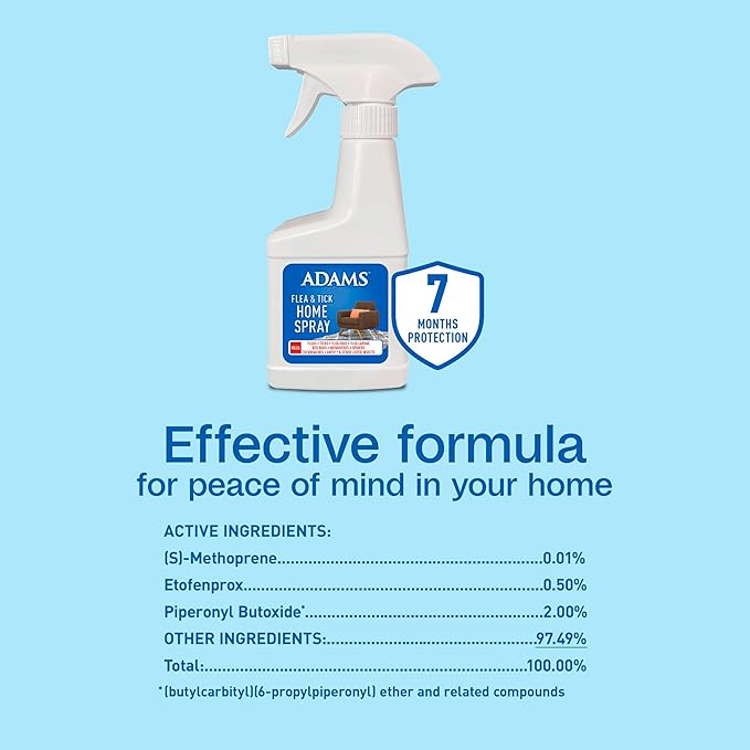 ADAMS Flea & Tick Home Spray, Kills Fleas, Flea Eggs, Flea Larvae, Bed Bugs, Ticks, Ants (Except Carpenter, Harvester, Pharaoh and Fire Ants), Cockroaches, Spiders, & Mosquitoes in The Home, 8 Fl Oz
