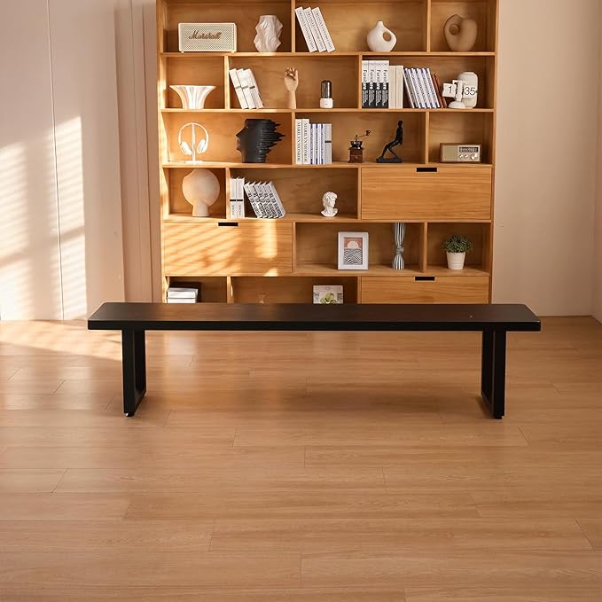 Black Bench Wooden Bench with Metal Legs Suitable for Dining Room Living Room Office Conference Room Indoor Stool Multiple (70.87in)