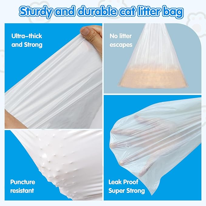 60 Count Self Cleaning Cat Litter Box Liners Bag Compatible with MeoWant MW-SC01,MW-SC02, Drawstring Heavy Duty Kitty Litter Receptacles Bags Fit For Automatic Cat Litter Box-17.7" x 19.7"