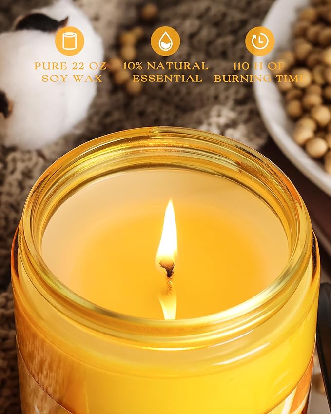 AOOVOO Citrus Lemon Large Odor Eliminating Highly Fragranced Candle - Eliminates 95% of Pet, Smoke, Food, and Other Smells Quickly, Air Freshing Soy Candle, 22 oz Up to 110 Hours Burn time
