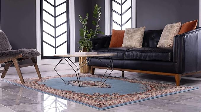 Unique Loom Reza Collection Traditional Persian Style Area Rug, 6 x 9 ft, Light Blue/Ivory