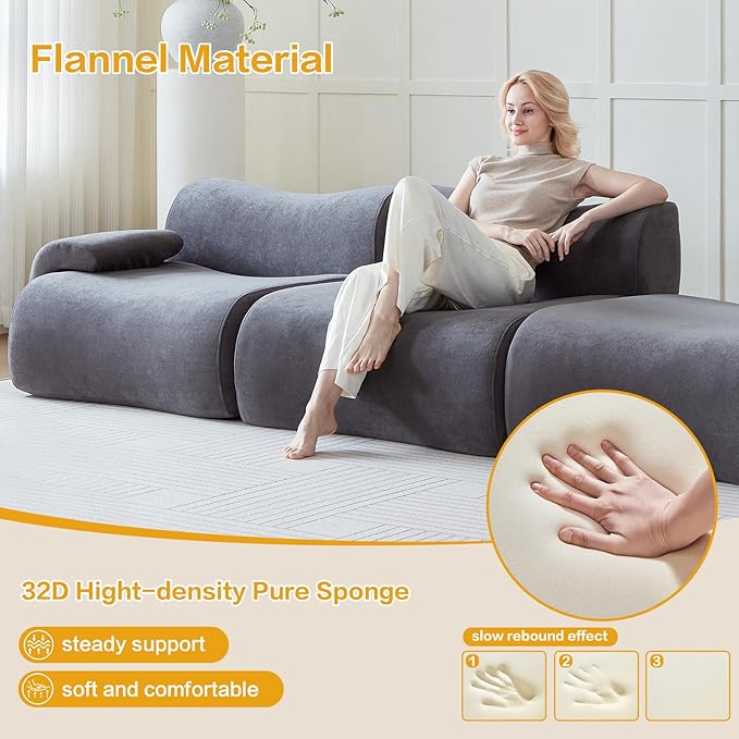 Modular Sectional Cloud Couch Grey Sofa 114" Boneless Couch for Living Room with L Shaped, Modern Comfy Couches Set with 2 Seat & Pillow - Compressed Sofa, No Assembly Required