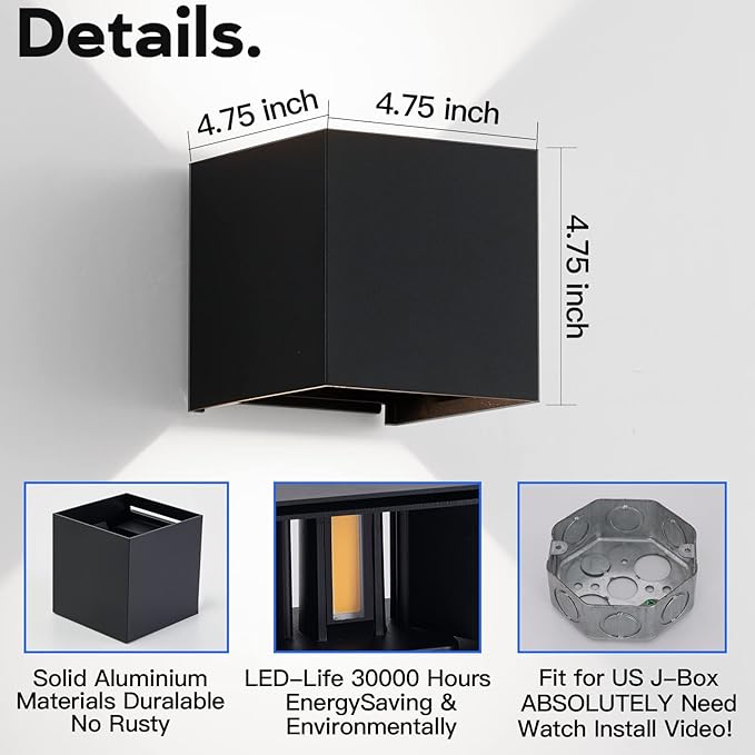 Outdoor Wall Lights Modern 20W LED Wall Pack Light Adjustable Up Down Light Beam Waterproof Outdoor Sconces Wall Lighting for Porch Patio Outdoor Porch Light 4.7 in. 3000K