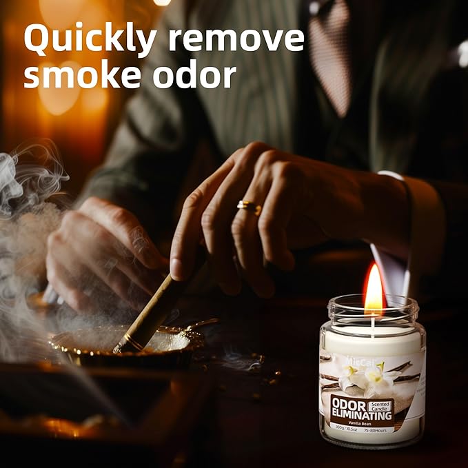Vanilla Bean Odor Eliminating Candles for Home Scented, Eliminates 99% of Pet, Smoke, Food and Other Smell Quickly, Highly Scented Candle, Premium Soy Candle Set for Women