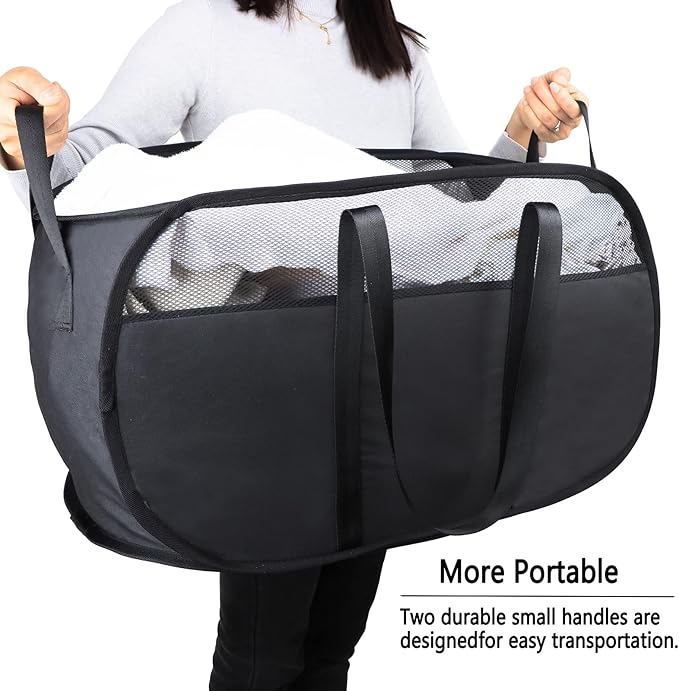 Pop Up Laundry Hamper，with Durable Handles collapsible laundry basket，Easy to Open and Fold for college Dorm,kids room，travel (2 black)…