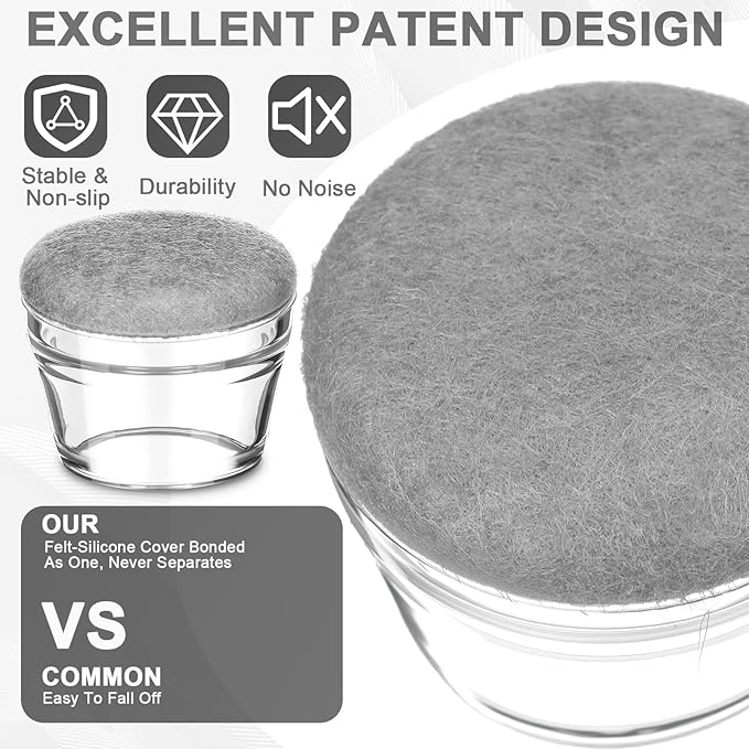 Chunful 32 Pcs Chair Leg Floor Protectors TPE Classroom Chairs & Desks Leg Covers with Quiet Felt Sliders Prevent Floor Scuffs & Scratches Desks Foot Caps Pads Teacher Classroom Supplies (Light Gray)