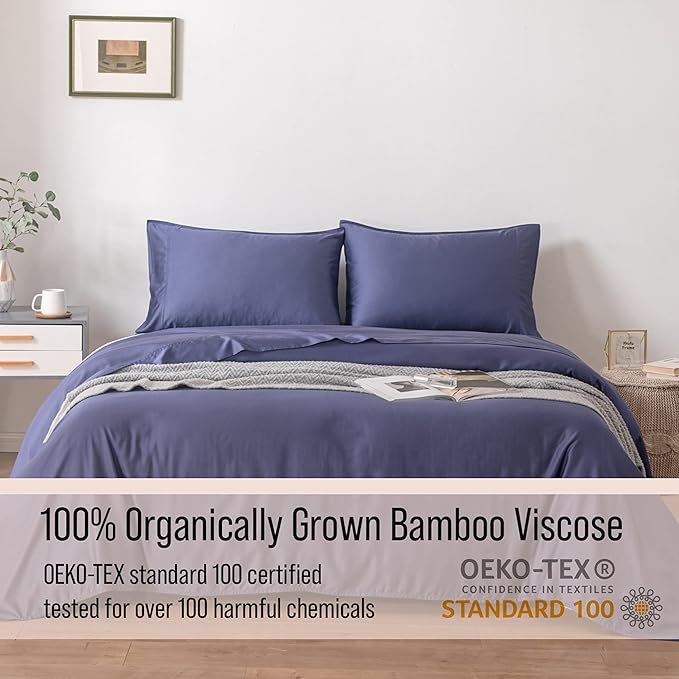 Bella Coterie Luxury Bamboo Viscose 34” Split Top King Size Sheet Set | 1 Fitted Sheet for Sleep Number & Adjustable Beds | 100% Organically Grown | Cooling & Soft | 18” Deep Pocket [Twilight Blue]