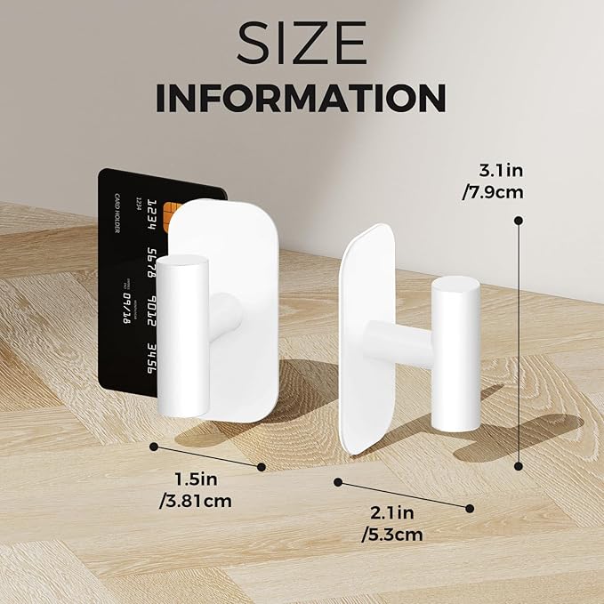 Adhesive Towel Hooks for Shower,Waterproof Heavy Duty Bathroom Hooks,Wall Mounted Sticky Hangers for Coats/Aprons/Robes,No Drilling(White,2 Pack)