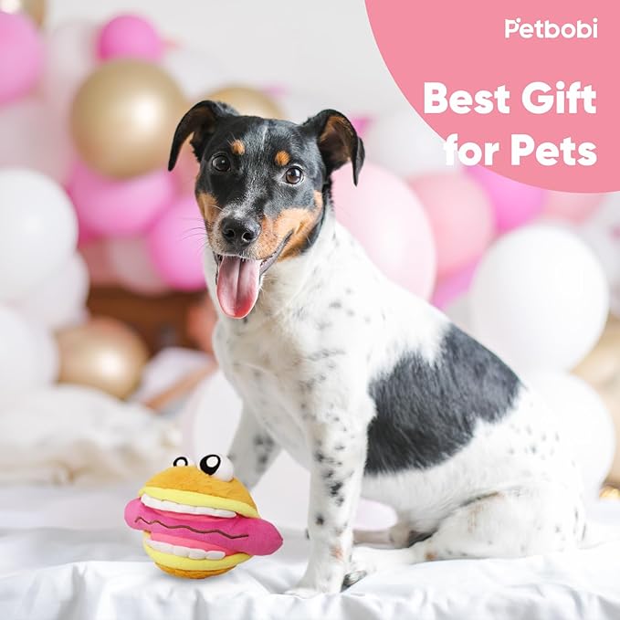 Petbobi Interactive Dog Toys Monster Active Ball for Dogs with Batteries, Self Moving Balls and Plush Cover for Small & Medium Dogs to Chase, Dog Toy Squeaky Crazy Bouncer Ball, Burger Buddy Bobby