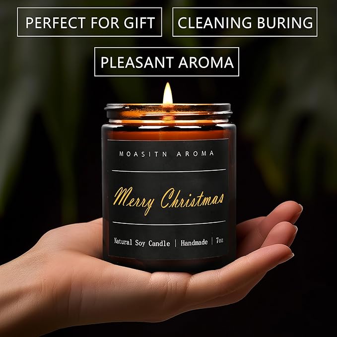 MOASITN Merry Christmas Scented Candles for Home|Cardamom,Cinnamon,Orange Scented Natural Soy Candle|Women,Men Jar Candel for Christmas,Winter,Relaxing|Longlasting Aromatherapy Candle|7oz
