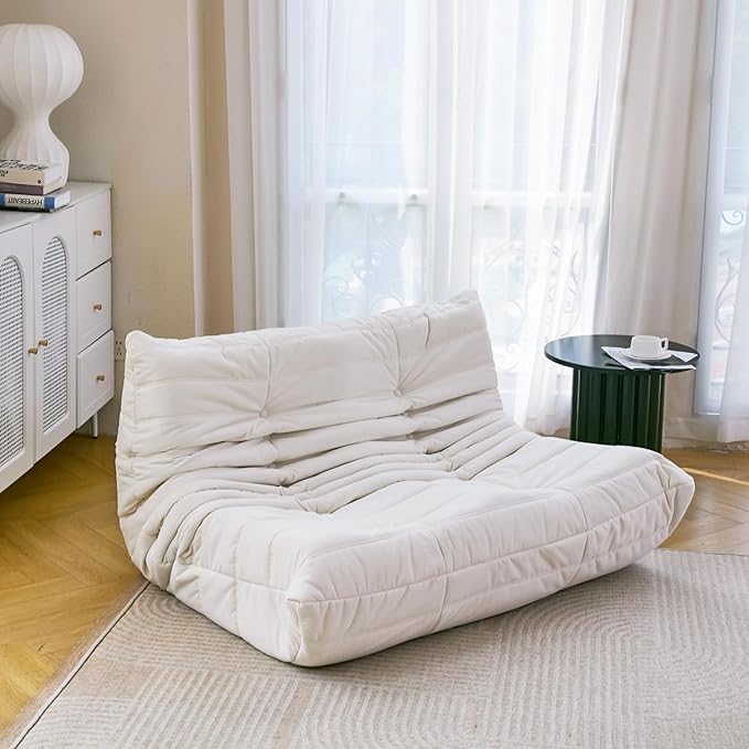 N&V Fireside Chair, Mid Century Armless Floor Sofa, Soft Premium Microfiber Floor Lounge Chair, Foam Sofa Accent Chair for Living Room Bedroom and Office, (Loveseat, Ivory)