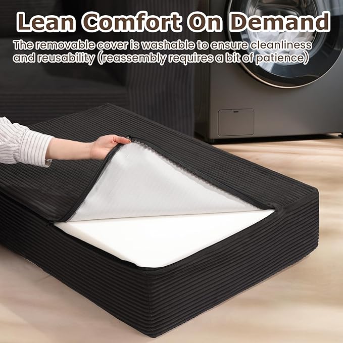 Convertible Sofa Bed, 3 in 1 Loveseat Folding Couch Bed Foldable - Chaise Lounge Chair & Floor Futon Sleeper, Corduroy Pull Out Sofa Bed with 4 Pillows for Living Room, Black