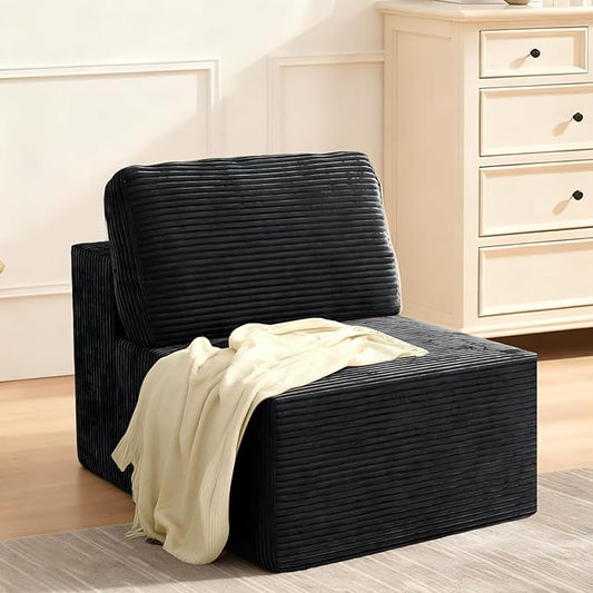 30" Modular Upholstered Foam Couch, Upholstered Floor Sofa Couch with Pillow, Bean Bag Chair for Bedroom Living Room, No Assembly Required (Corduroy Fabric, Beige)