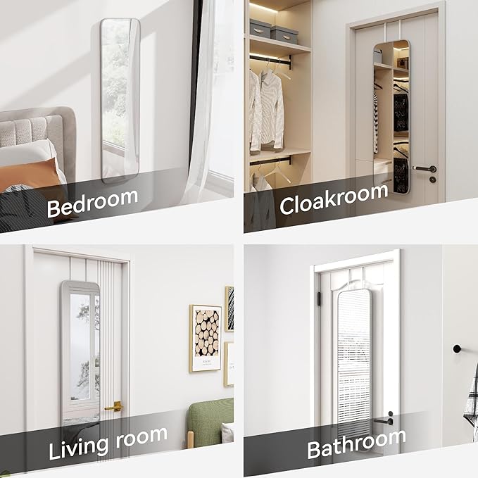 47x14 Mirror Full Body Length Door Hanging/Rope Hang/Wall Mounted Metal Frame Rectangle Mirrors for Bedroom Bathroom Dressing Living Room 47 inch Silver