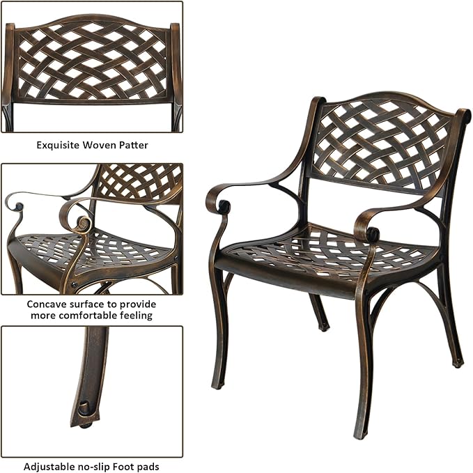 30.31" Outdoor Table and Chairs, Patio Table Set with 2.36" Umbrella Hole, Anti-Resistant Outdoor Dinning Set, Cast Aluminum Patio Furniture Set for Garden, Porch, Deck