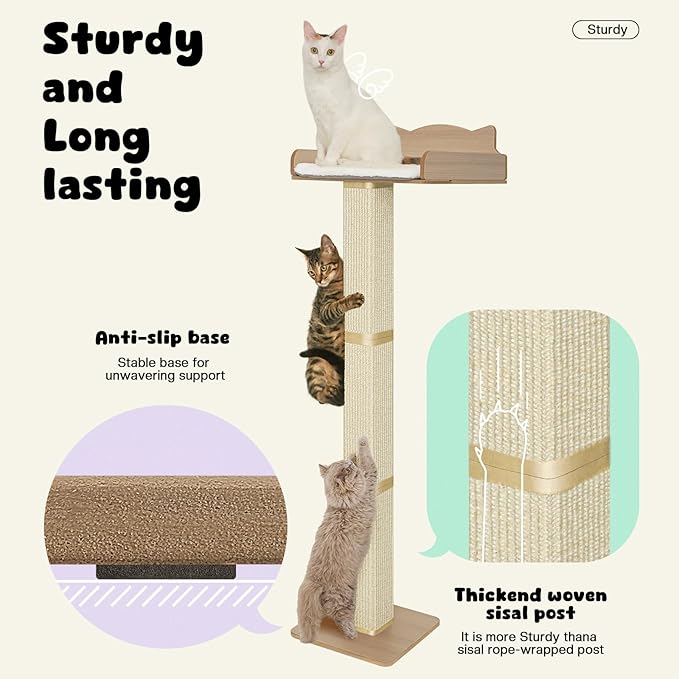 Cat Window Perch with Thick Sisal Scratching Post, Cat Hammock for Window, 53.5" Adjustable Tall Cats Scratching Post with 2 Upgrade Suction Cups, Cats Window Bed with Fuffy Cushion, Sisal
