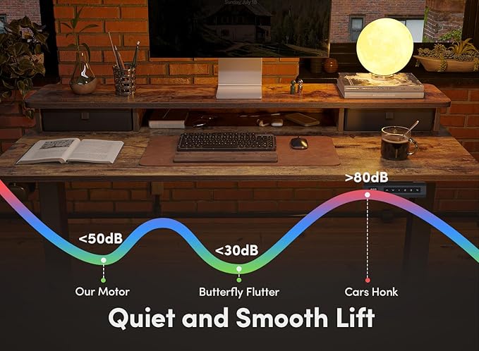 FEZIBO 40 x 24 Inch Height Adjustable Electric Standing Desk with Double Drawer, Computer Desk, Home Office Stand Up Table with 4 Height-Adjustable Feets & 2 Hooks, Rustic Brown