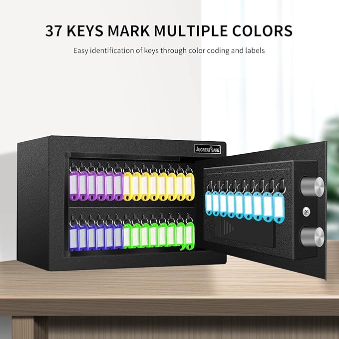 JUGREAT 37 Keys Cabinet with Sensor Light,Electronic Key Safe,Pin Code Keyless Storage Box for Keys,Secure Wall Mount Safe with 37 Key Tags