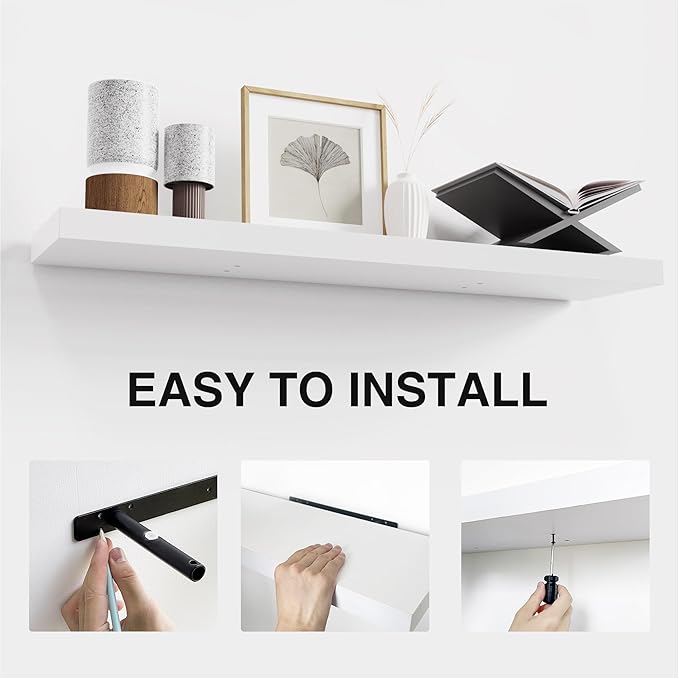 Colima Bathroom Floating Shelves for Wall, 36" Floating Wall Mounted Shelf, Rustic Wood Storage Hanging Shelf for Home Organization, Bathroom, Kitchen, Living Room (Set of 2, White)